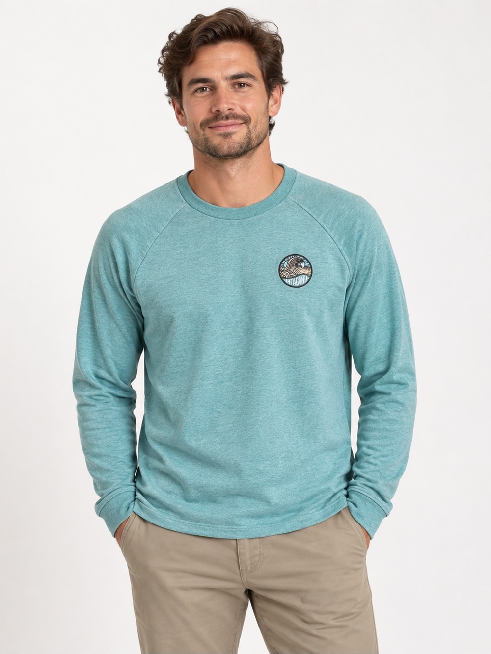 Patagonia Organic Cotton Wave Graphic Crewneck Sweatshirt Teal Large